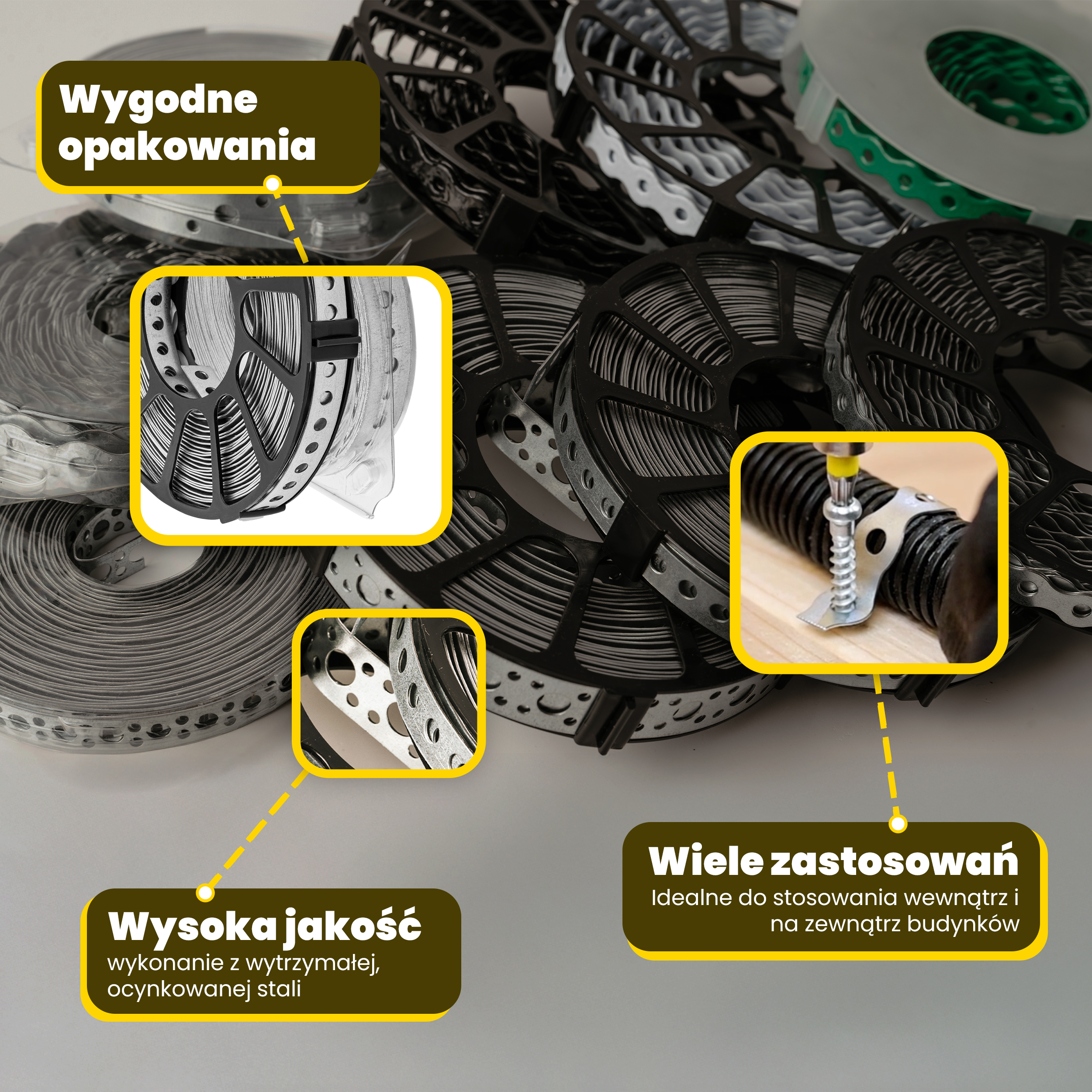 Taśma montażowa perforowana stal - TM 5 | 25 m | Srebrny | TM 5 Taśma montażowa perforowana stal - TM 5 | 25 m | Srebrny | TM 5